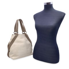 Yves Saint Laurent Beige Canvas Taupe Leather Tote Bag