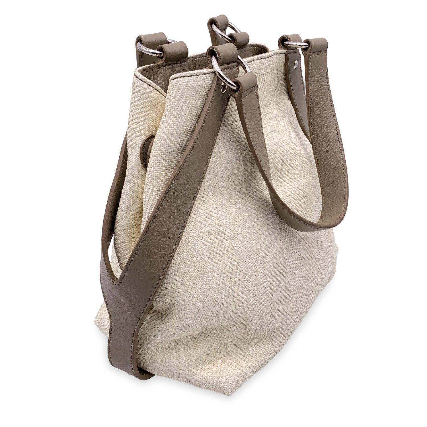 Women's Yves Saint Laurent Beige Canvas Taupe Leather Tote Bag