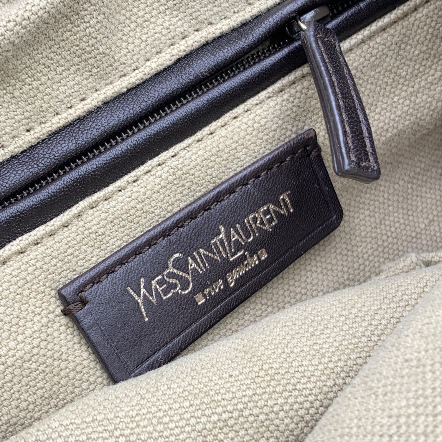 Yves Saint Laurent Beige Canvas Taupe Leather Tote Bag 1