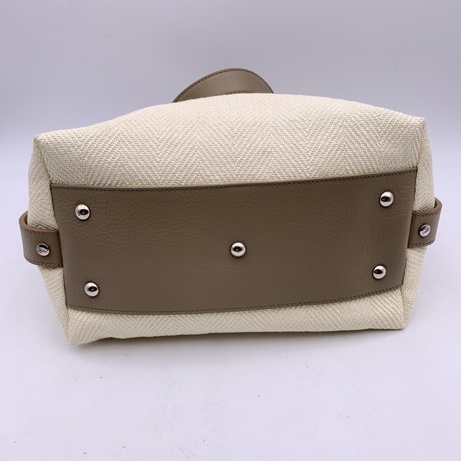 Yves Saint Laurent Beige Canvas Taupe Leather Tote Bag 3