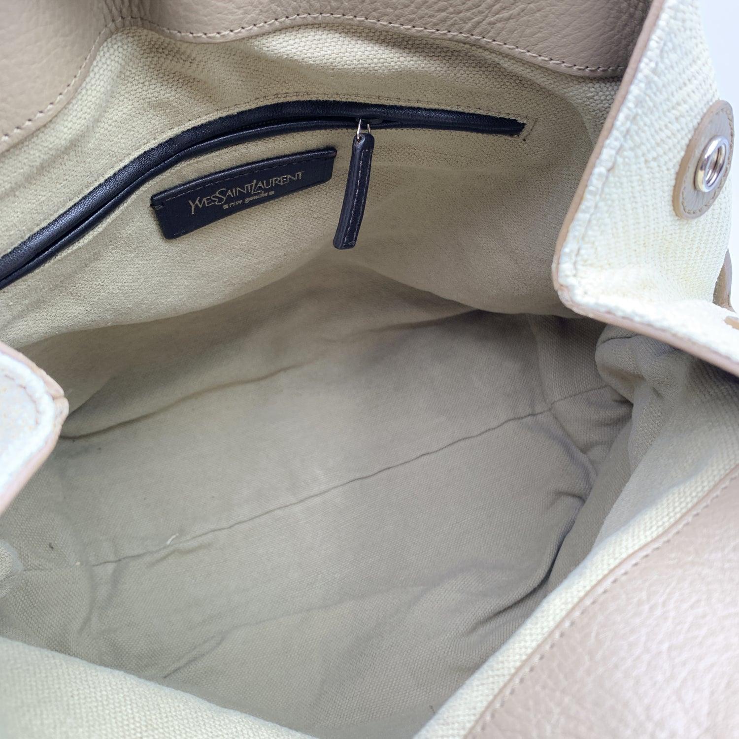 Yves Saint Laurent Beige Canvas Taupe Leather Tote Bag 4