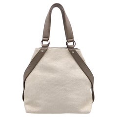 Yves Saint Laurent Beige Canvas Taupe Leather Tote Bag