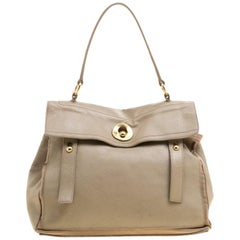 Yves Saint Laurent Beige Leather Medium Muse Two Satchel