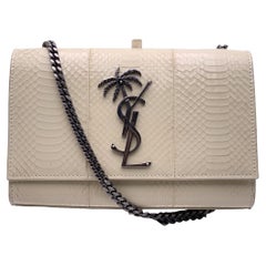 Yves Saint Laurent Beige Leather Palm Tree Monogram Shoulder Bag