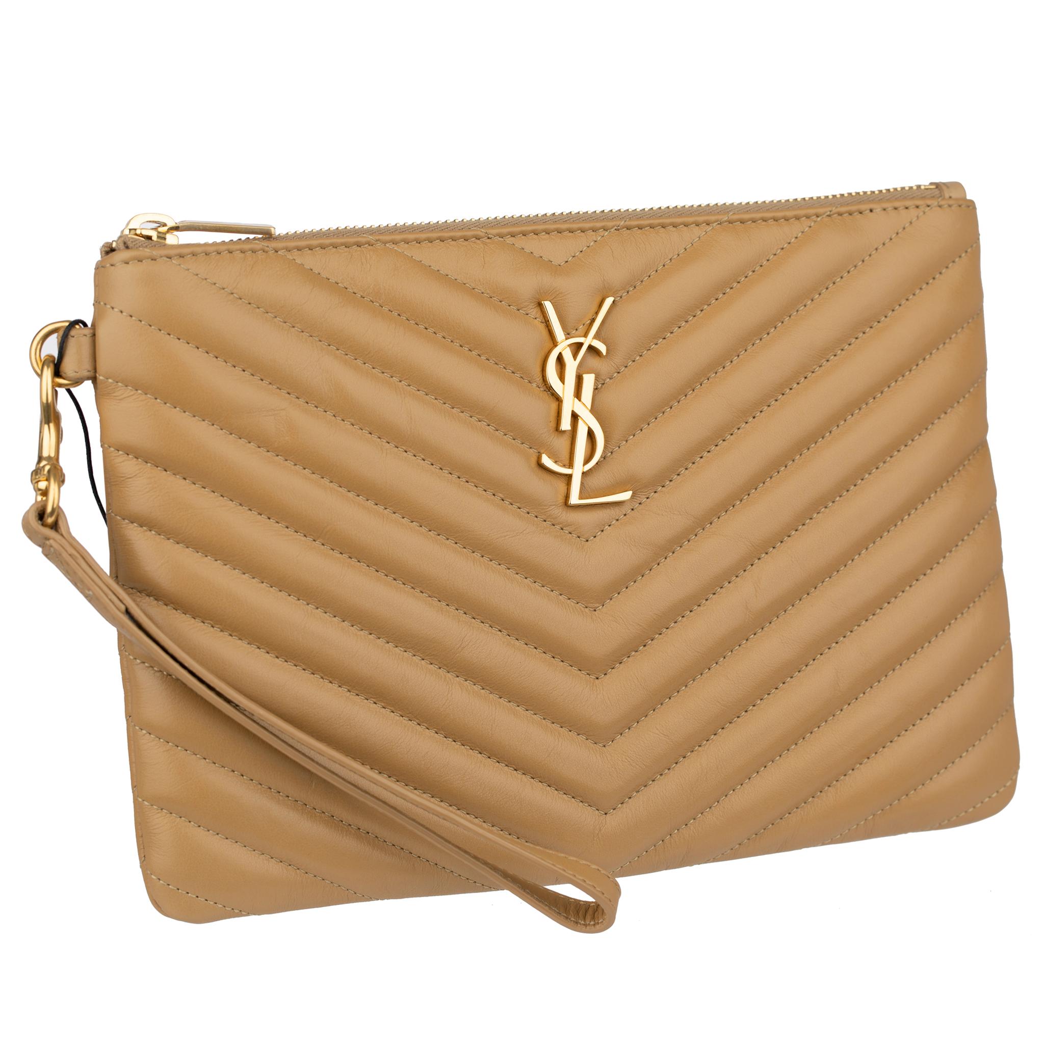 Women's Yves Saint Laurent Beige Leather Quilted Pouch