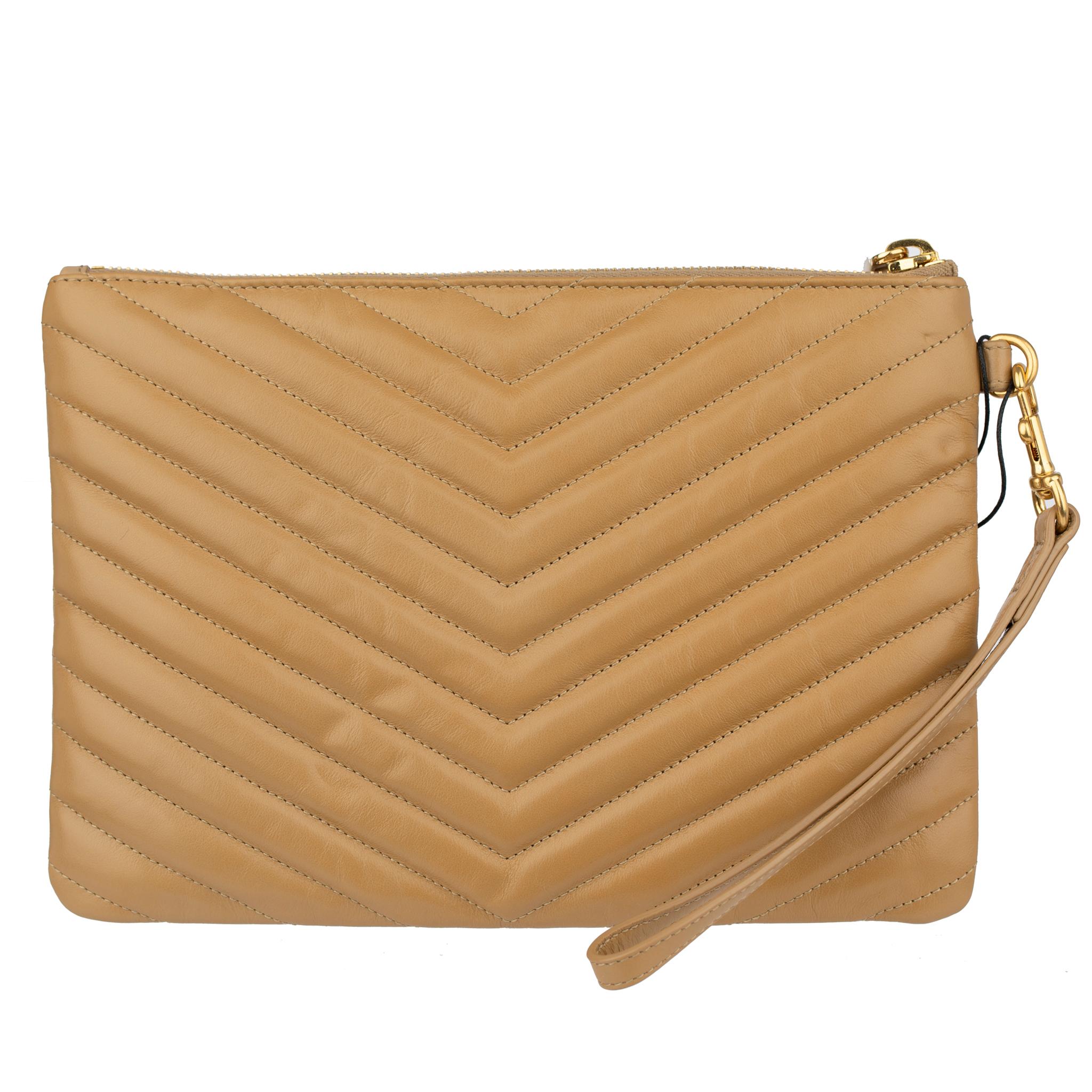Yves Saint Laurent Beige Leather Quilted Pouch 1