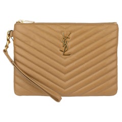 Yves Saint Laurent Beige Leather Quilted Pouch
