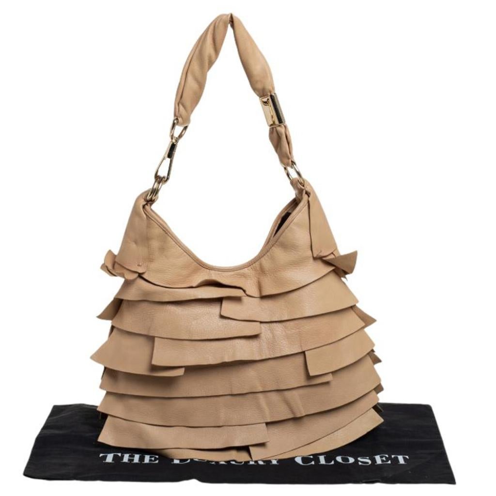 Yves Saint Laurent Beige Leather Small St Tropez Hobo For Sale 8