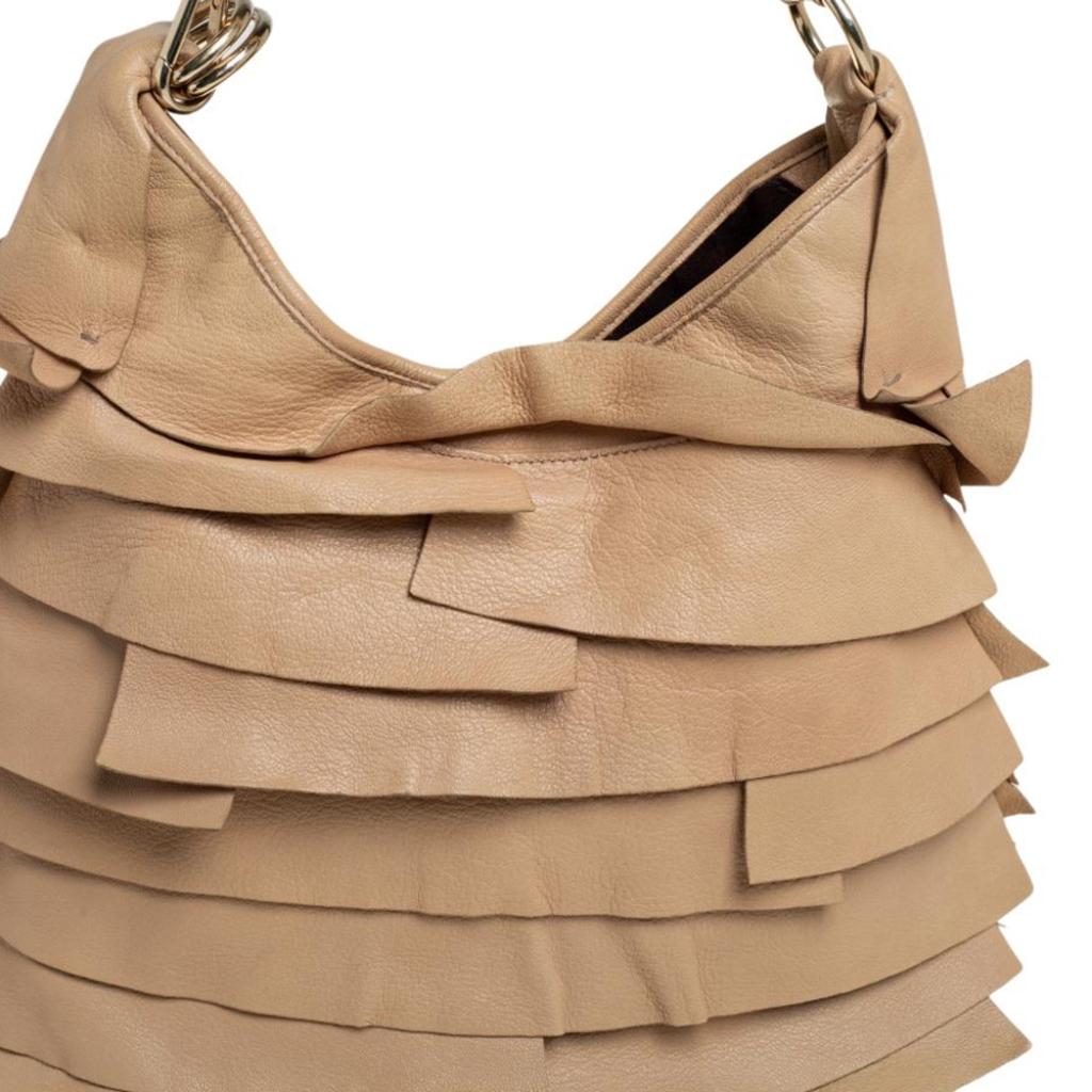 Yves Saint Laurent Beige Leather Small St Tropez Hobo For Sale 3