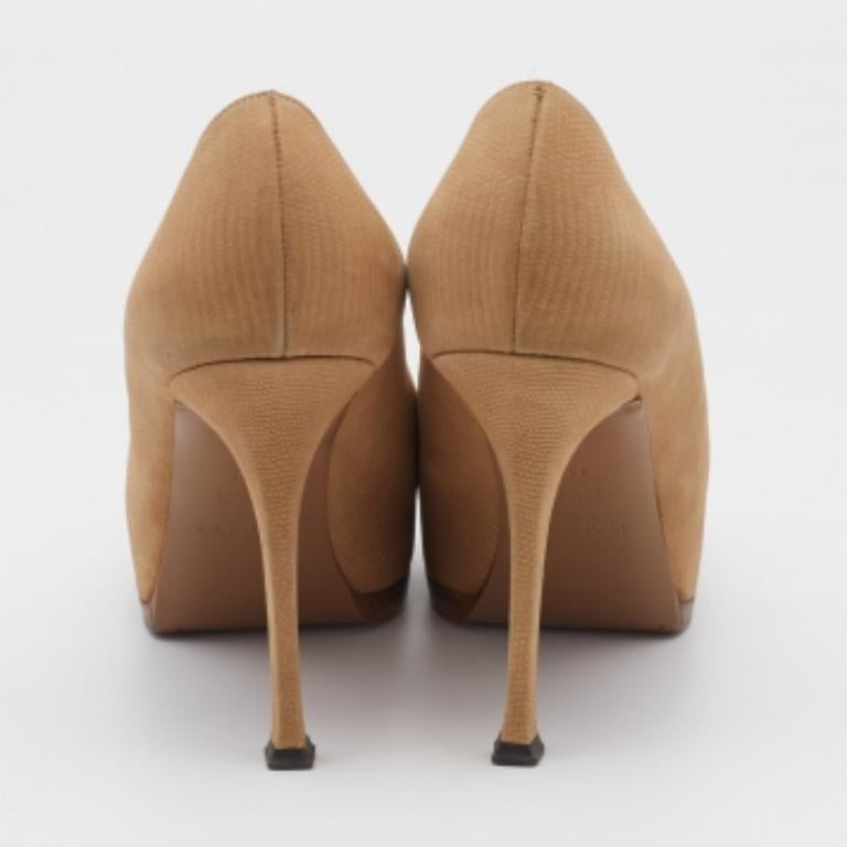 Yves Saint Laurent Beige Leather Tribtoo Platform Pumps Size 39.5 For Sale 1