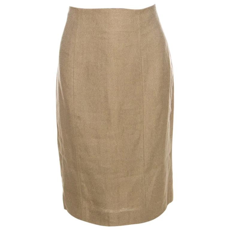 Yves Saint Laurent Beige Linen Pencil Skirt M For Sale at 1stDibs | beige  pencil skirt