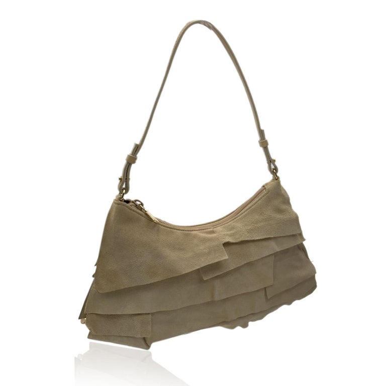 Yves Saint Laurent Beige Ruffled Suede Small St Tropez Bag at 1stDibs