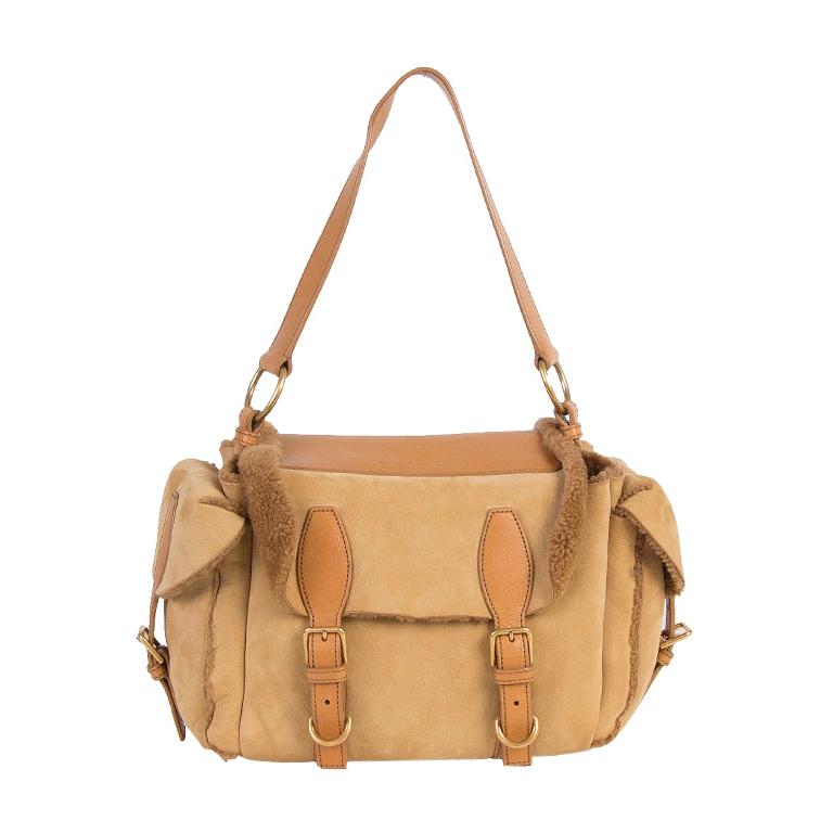 YVES SAINT LAURENT beige SHEARLING Shoulder Bag