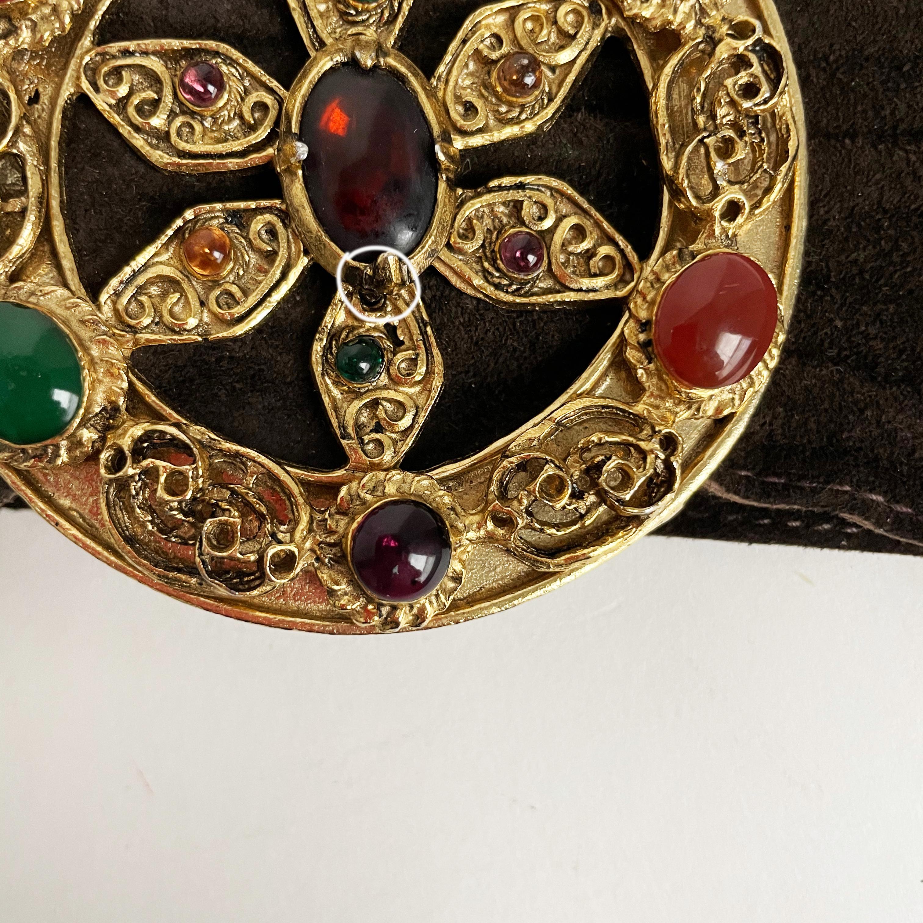 Yves Saint Laurent Belt Colorful Glass Cabochons Buckle Suede Leather 70s S/M 13