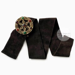 Yves Saint Laurent Belt Colorful Glass Cabochons Buckle Suede Leather 70s S/M
