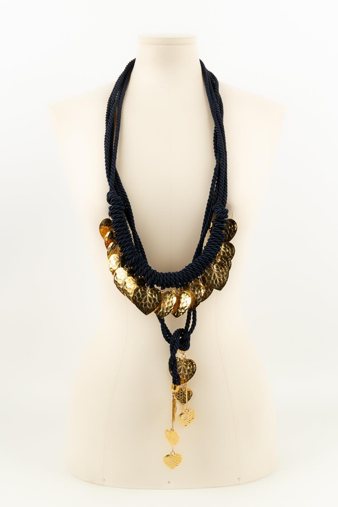  Yves Saint Laurent Belt(Credited to) in Navy Blue & Charms in Gold-Plated Metal For Sale 2