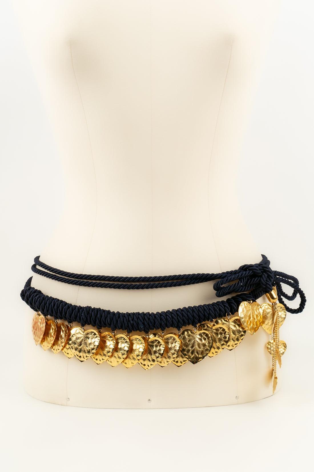  Yves Saint Laurent Belt(Credited to) in Navy Blue & Charms in Gold-Plated Metal For Sale 3