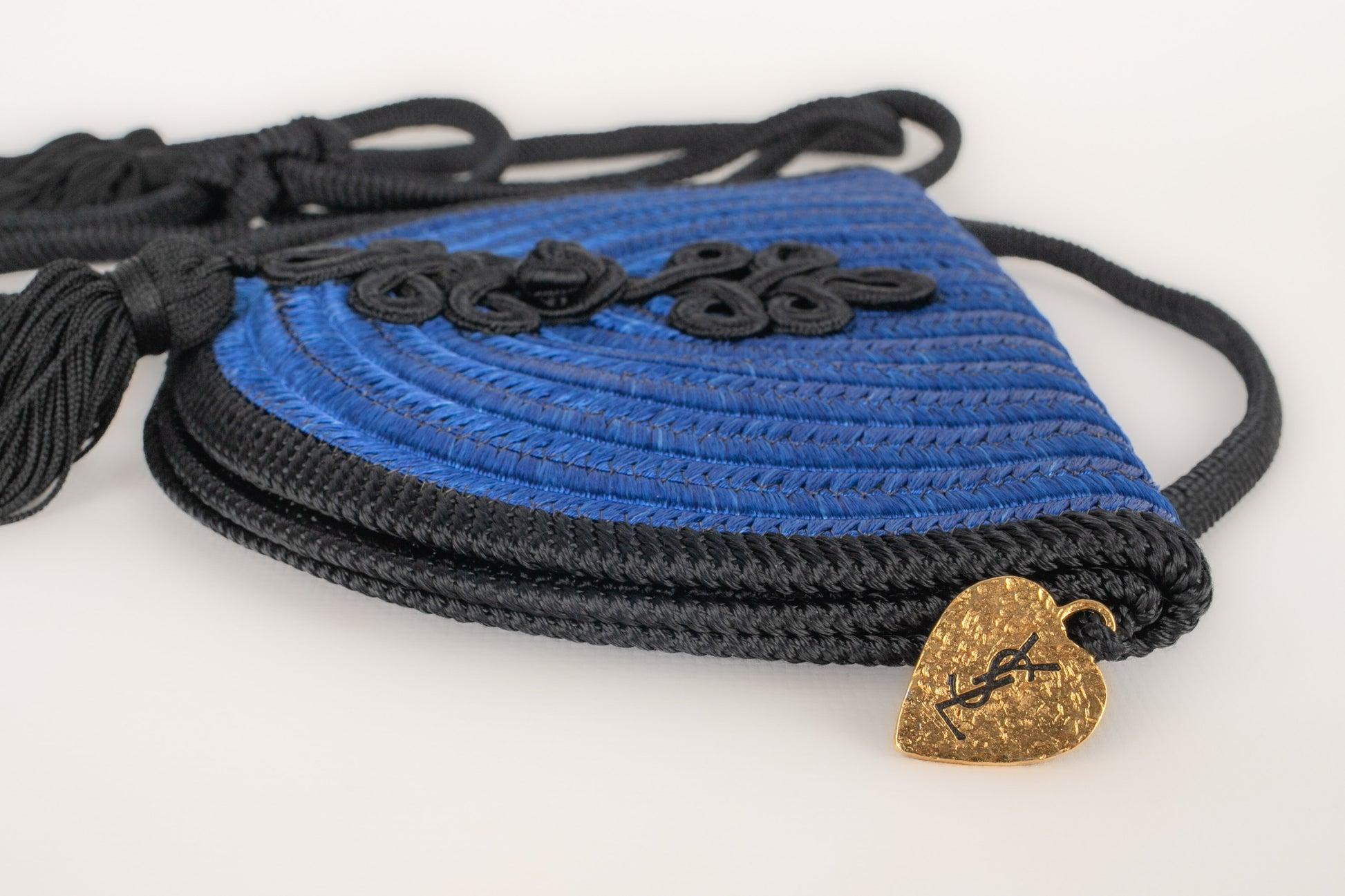 Women's Yves Saint Laurent Black and Blue Trimming Handbag For Sale