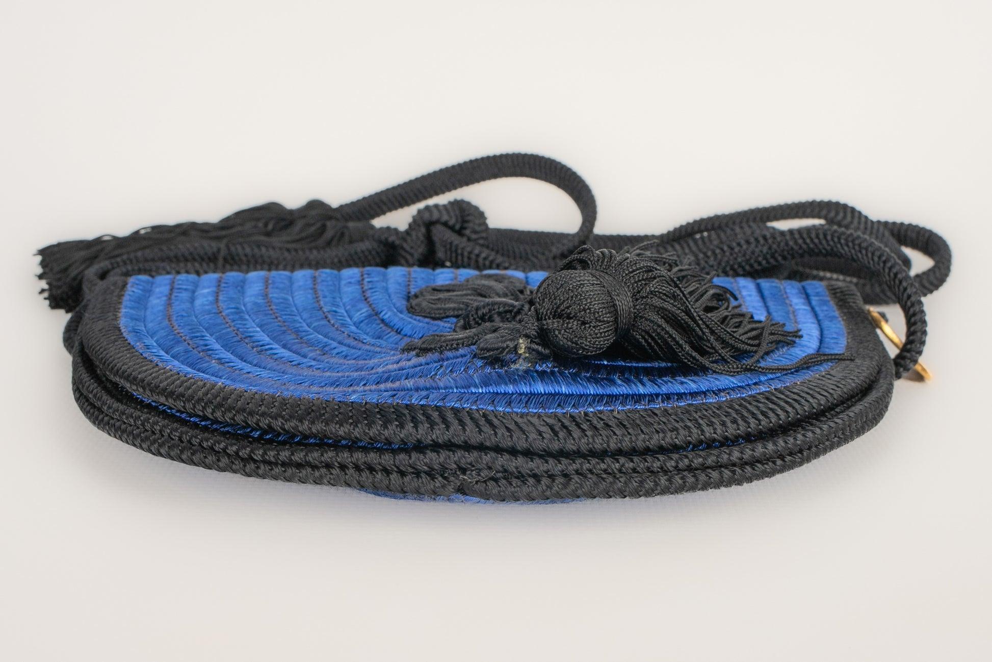 Yves Saint Laurent Black and Blue Trimming Handbag For Sale 2
