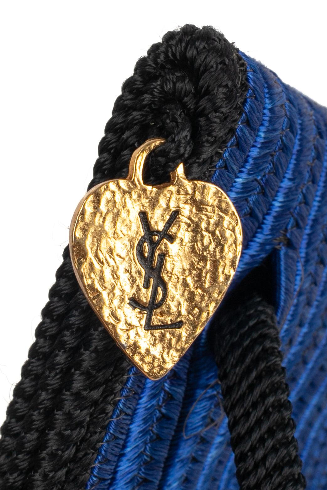 Yves Saint Laurent Black and Blue Trimming Handbag For Sale 4