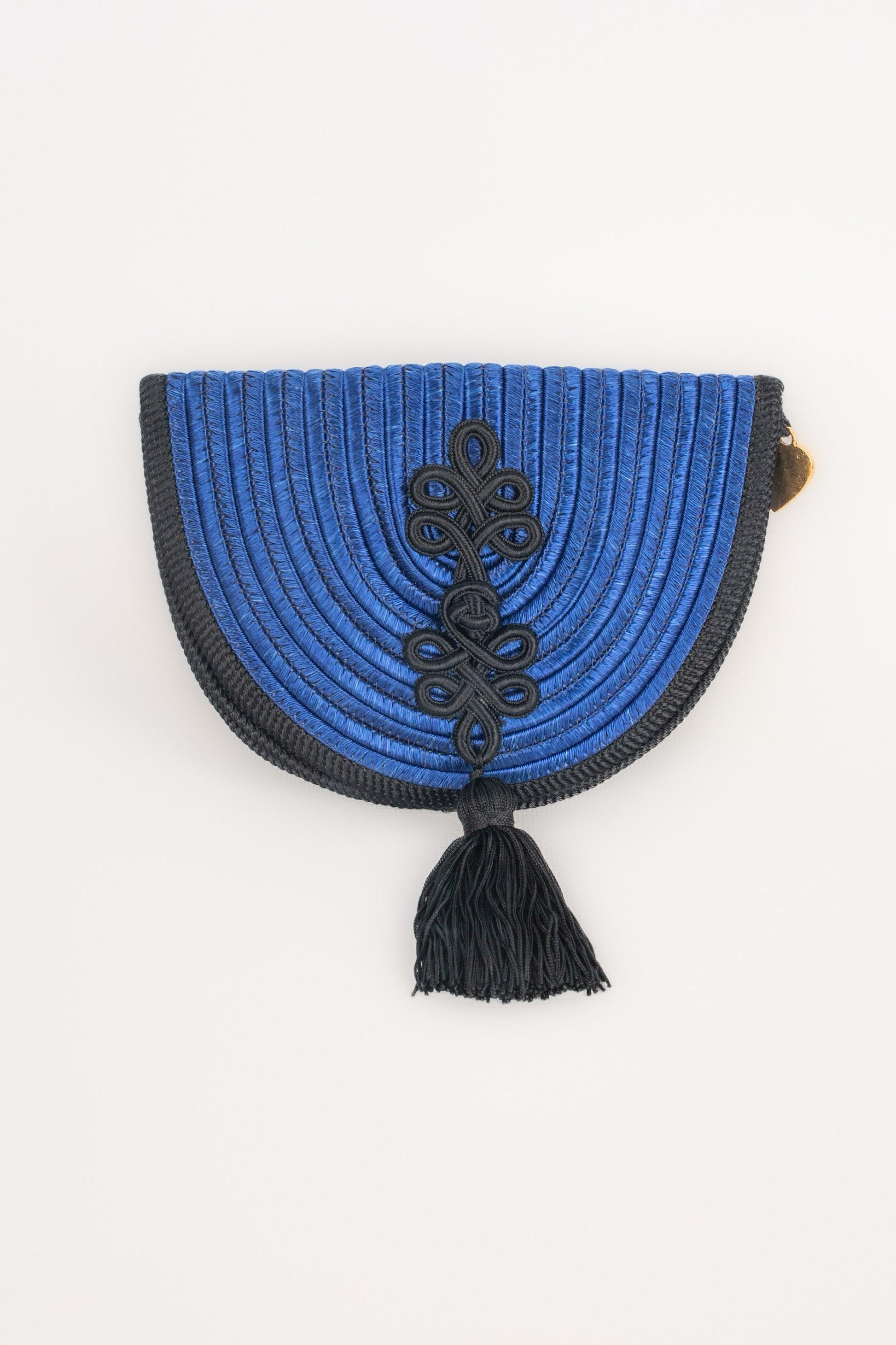 Yves Saint Laurent Black and Blue Trimming Handbag For Sale