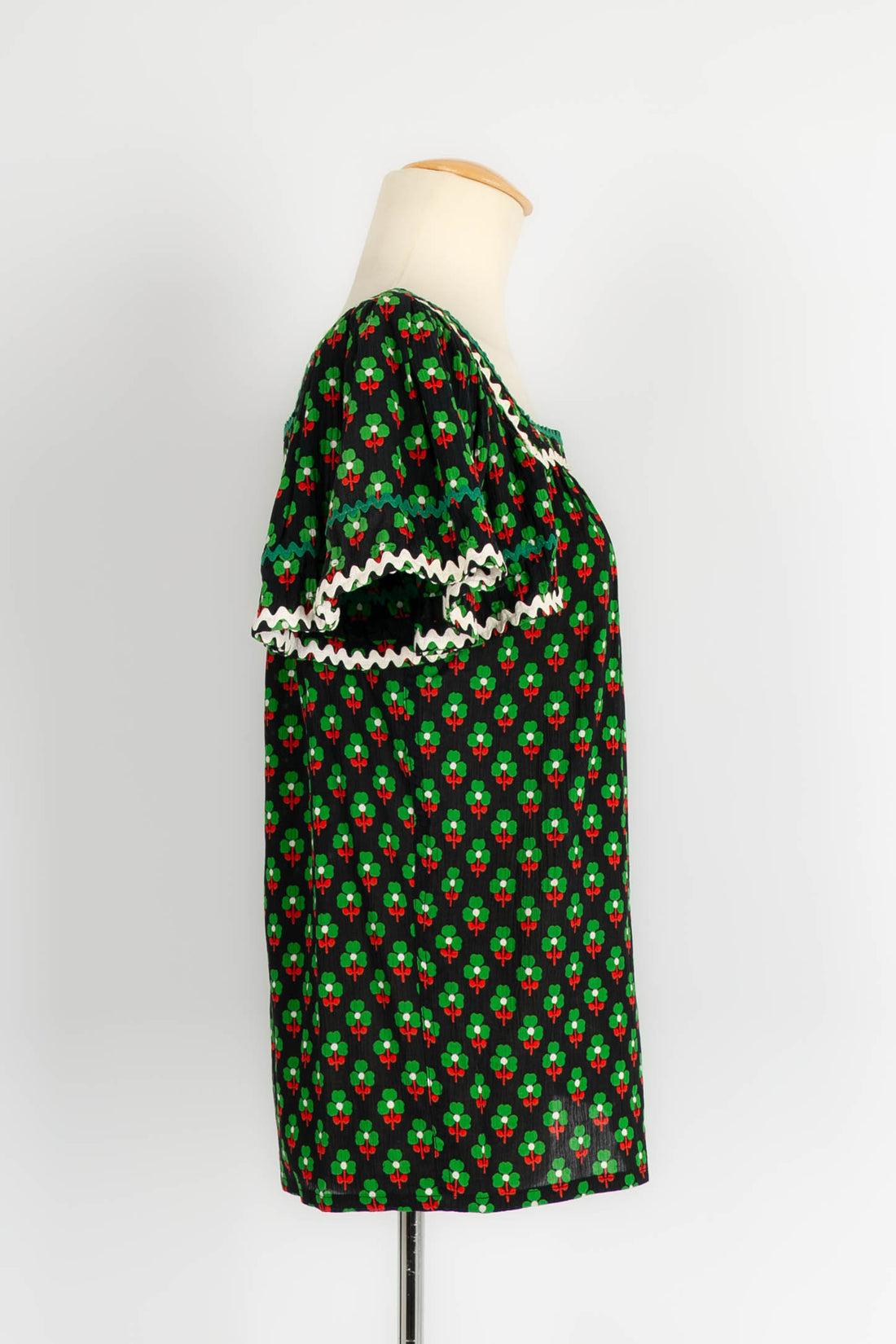 Yves Saint Laurent Top aus schwarzer und grüner Baumwolle im Zustand „Gut“ im Angebot in SAINT-OUEN-SUR-SEINE, FR