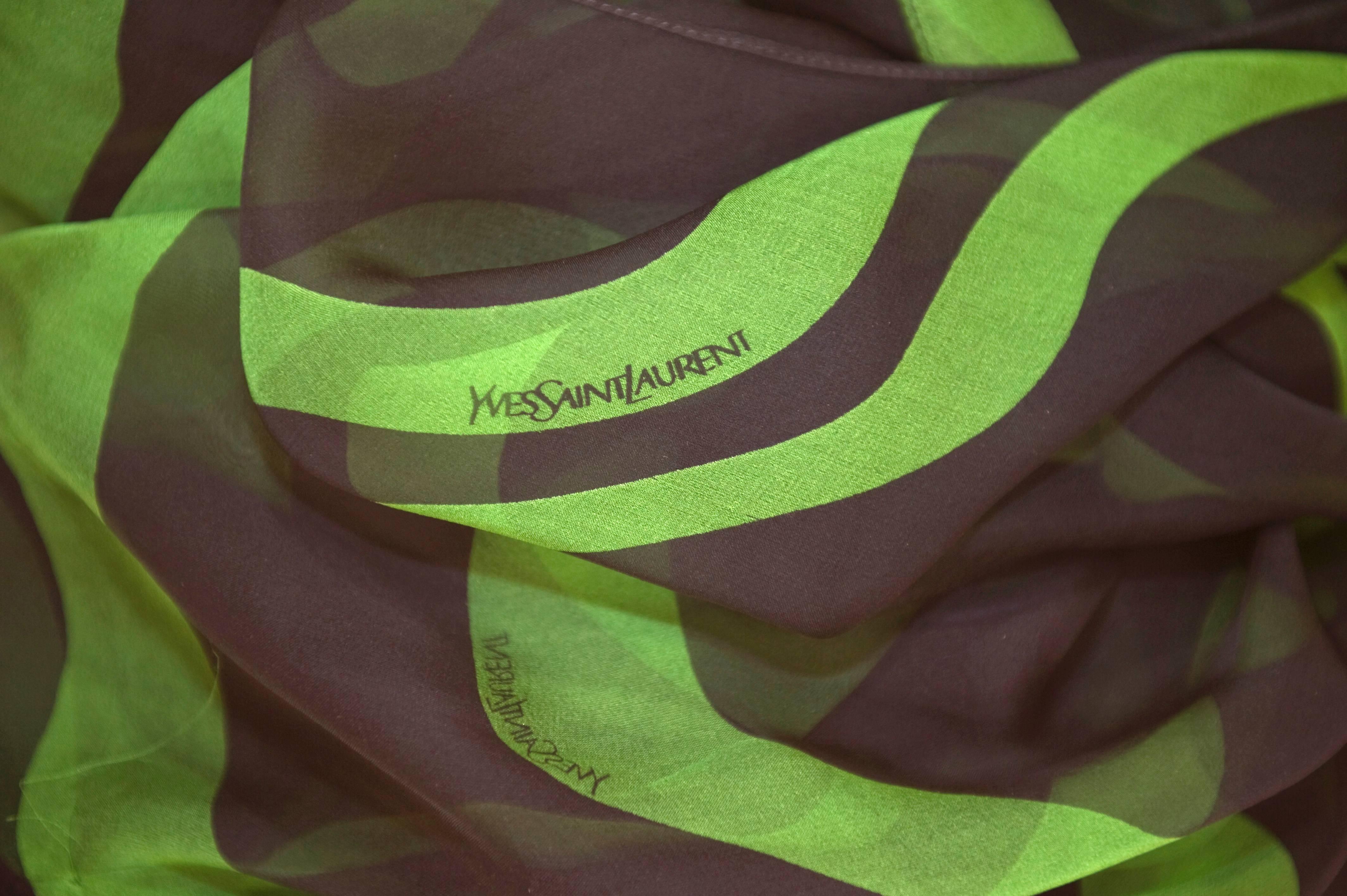 Yves Saint Laurent Black and Green Silk Chiffon Ruffle Trim Sash Skirt, 2004 For Sale 2