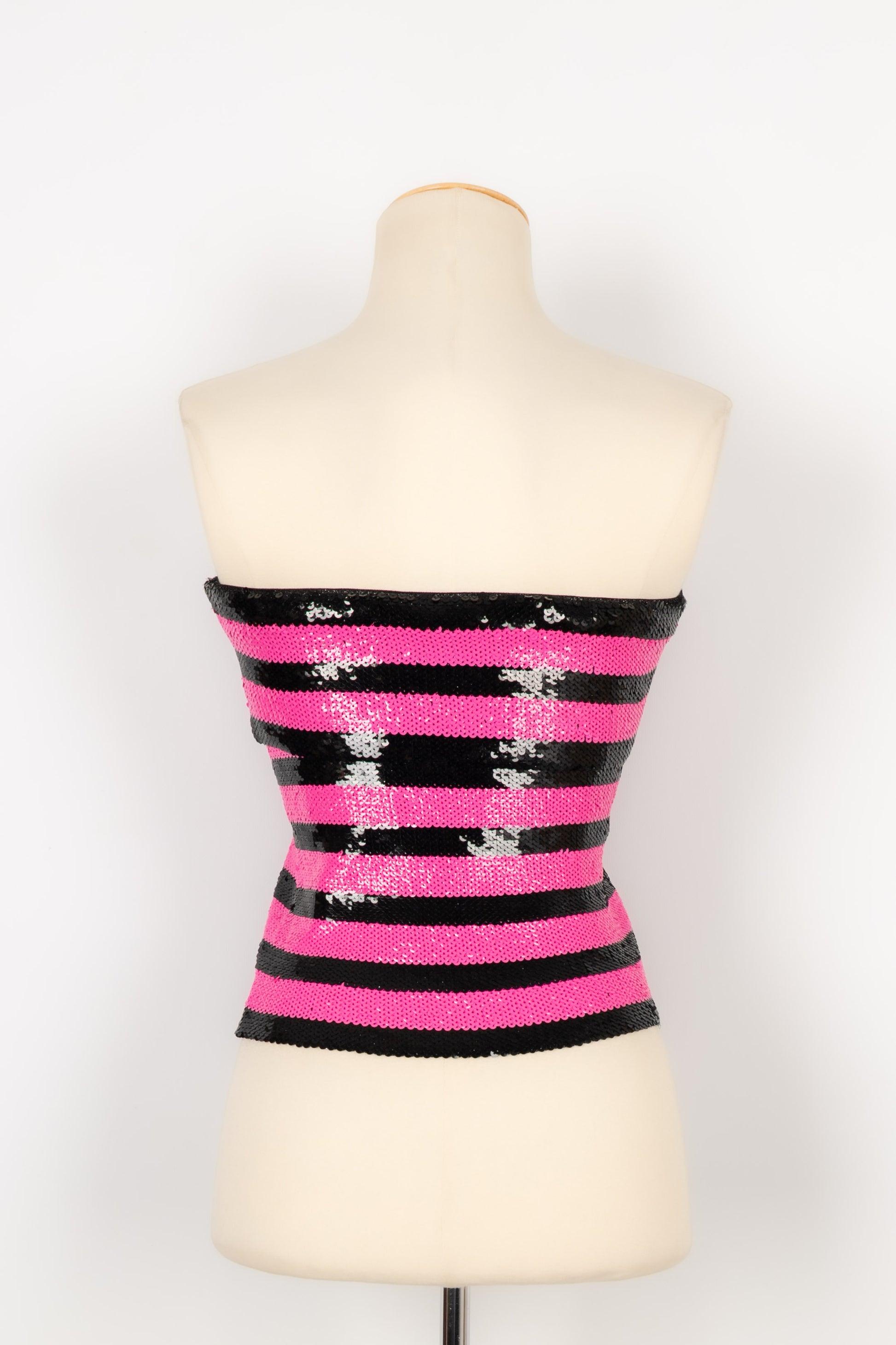 Beige Yves Saint Laurent Black and Pink Sequinned Bustier Top, 2013 For Sale