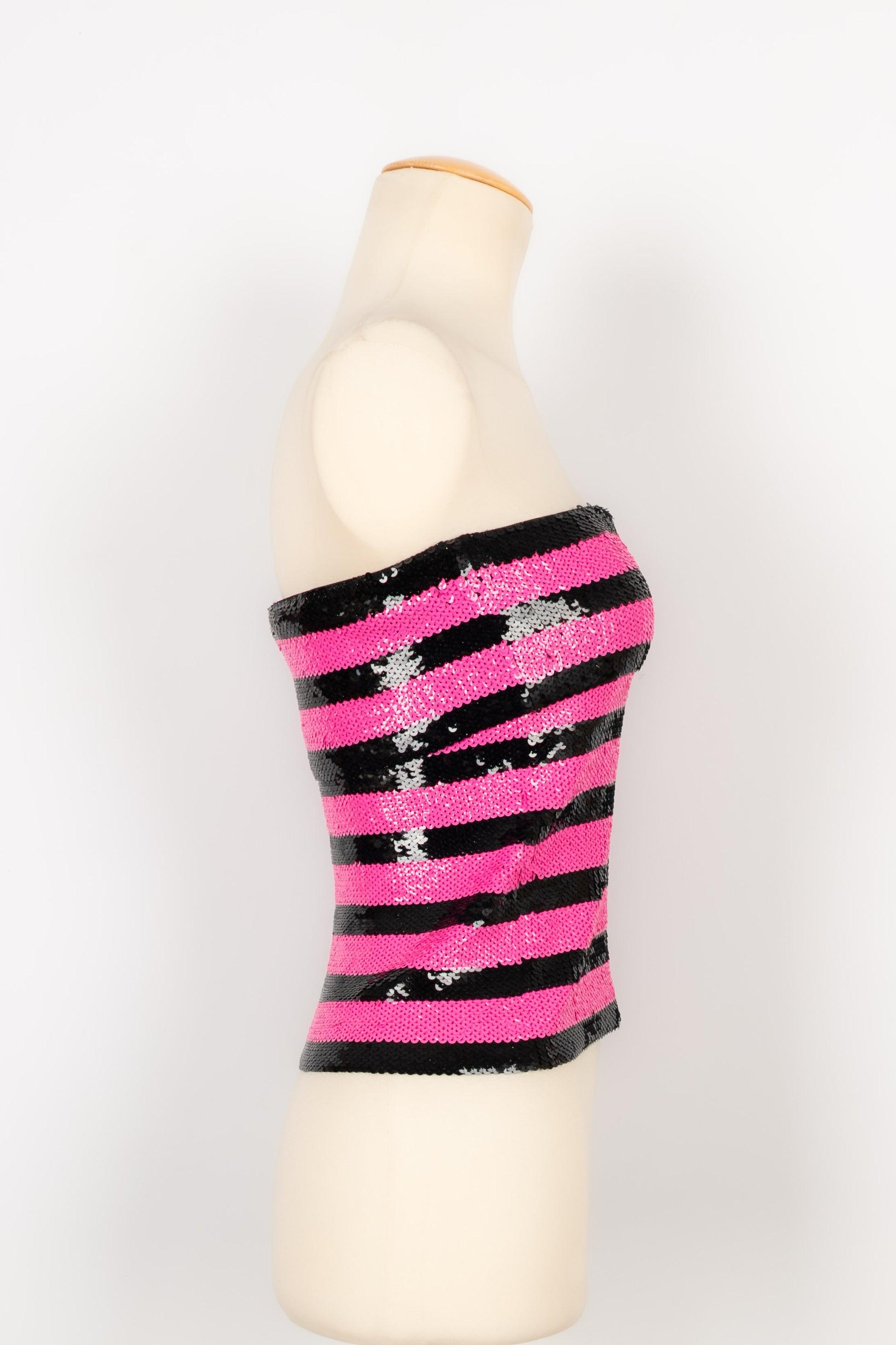 Yves Saint Laurent Black and Pink Sequinned Bustier Top, 2013 In Excellent Condition For Sale In SAINT-OUEN-SUR-SEINE, FR