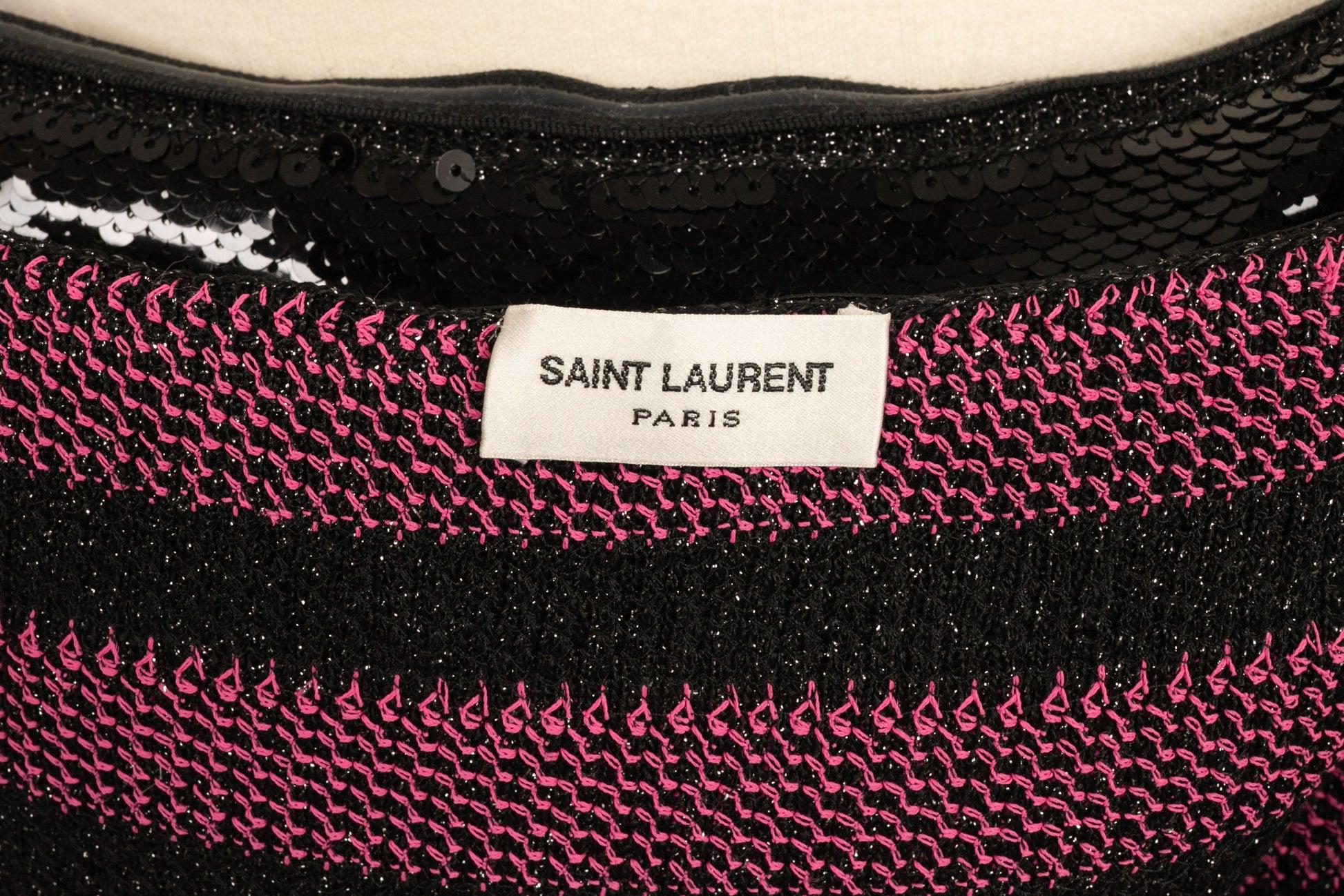 Yves Saint Laurent Black and Pink Sequinned Bustier Top, 2013 For Sale 1