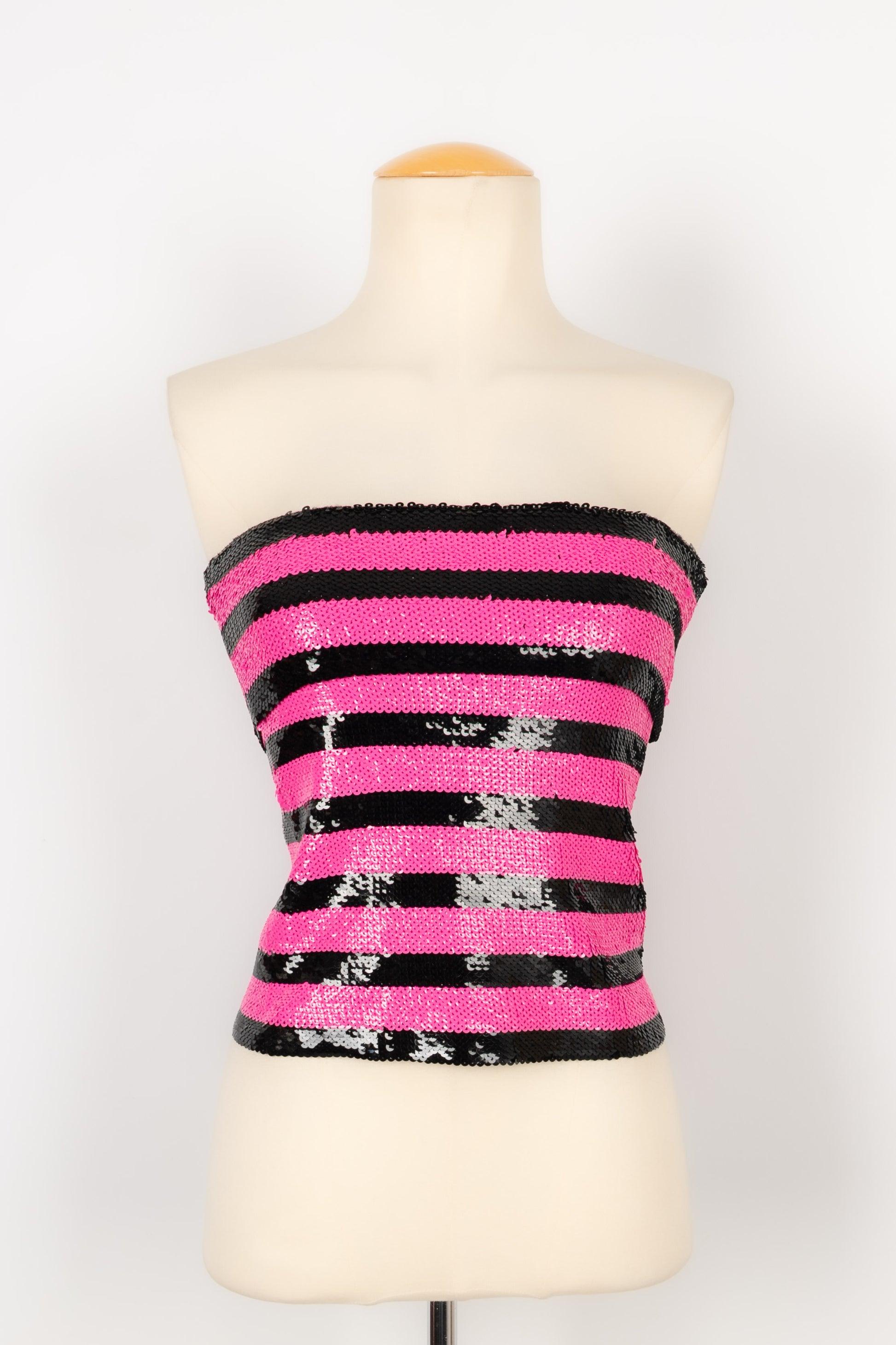 Yves Saint Laurent Black and Pink Sequinned Bustier Top, 2013 For Sale
