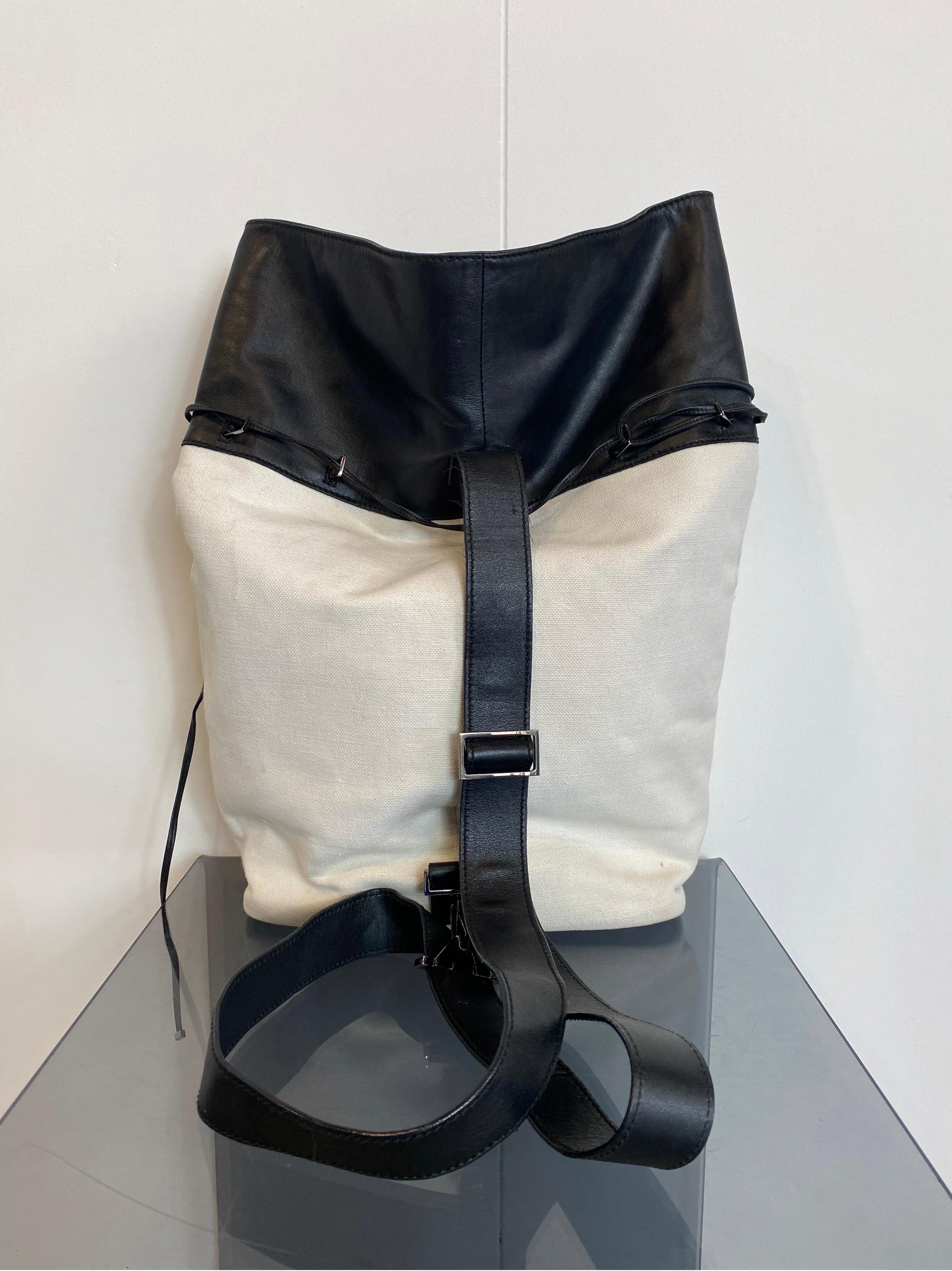 Gray Yves Saint Laurent black and white one shoulder backpack For Sale