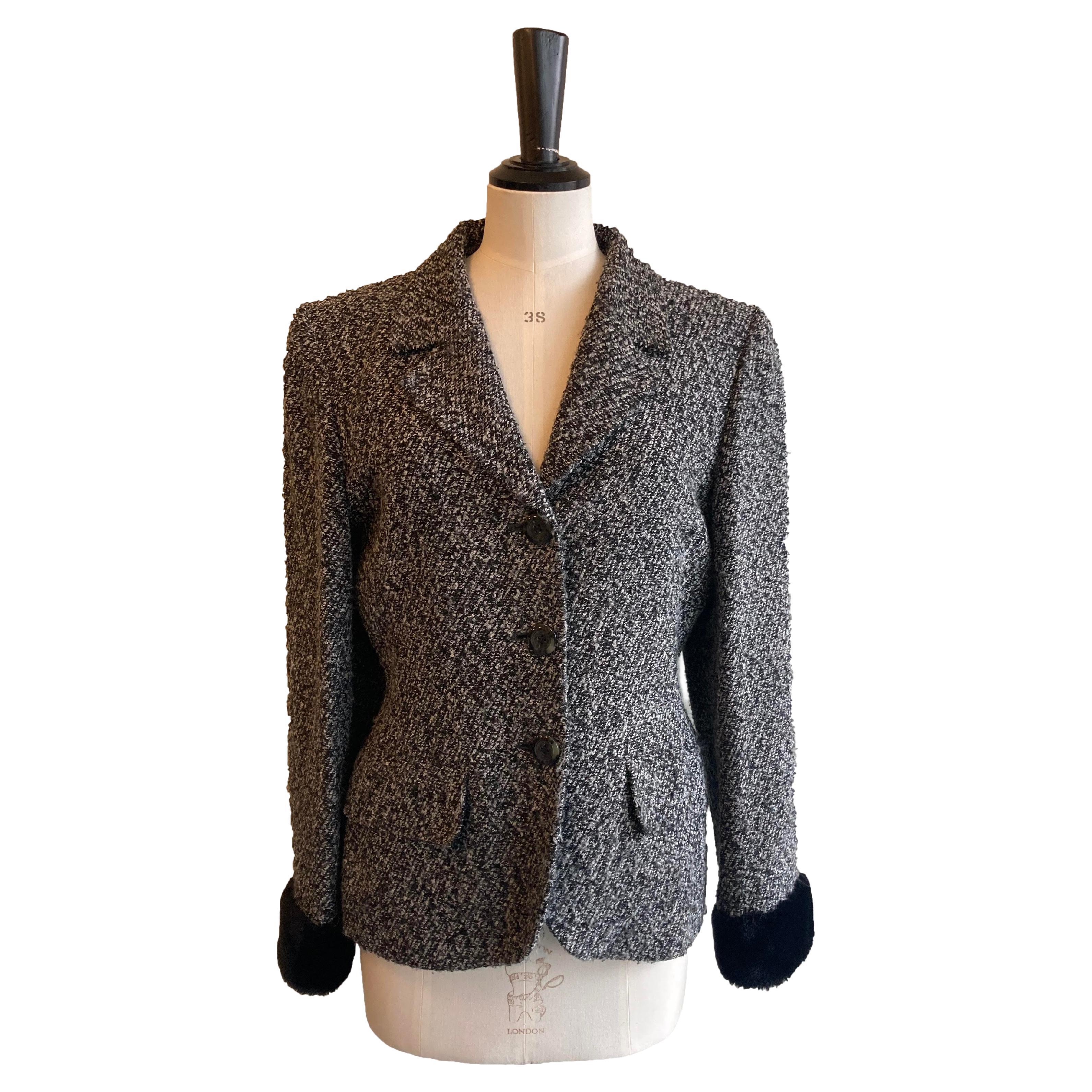 Yves Saint Laurent Black and White Wool Jacket For Sale