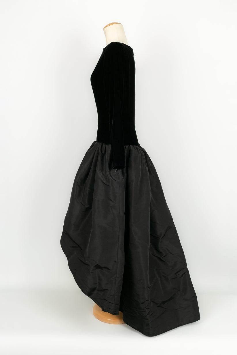 Women's Yves Saint Laurent Black Asymmetric Dress in Velvet and Faille For Sale
