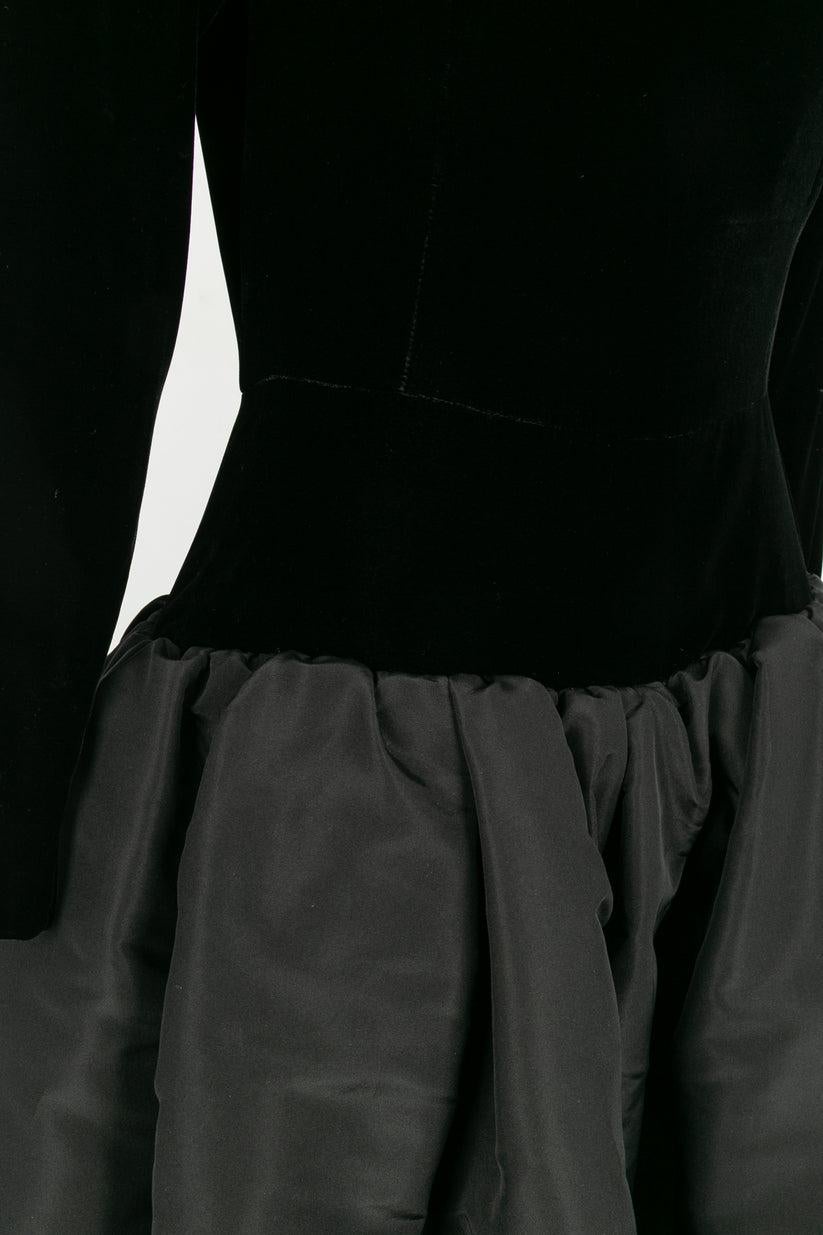 Yves Saint Laurent Black Asymmetric Dress in Velvet and Faille For Sale 1