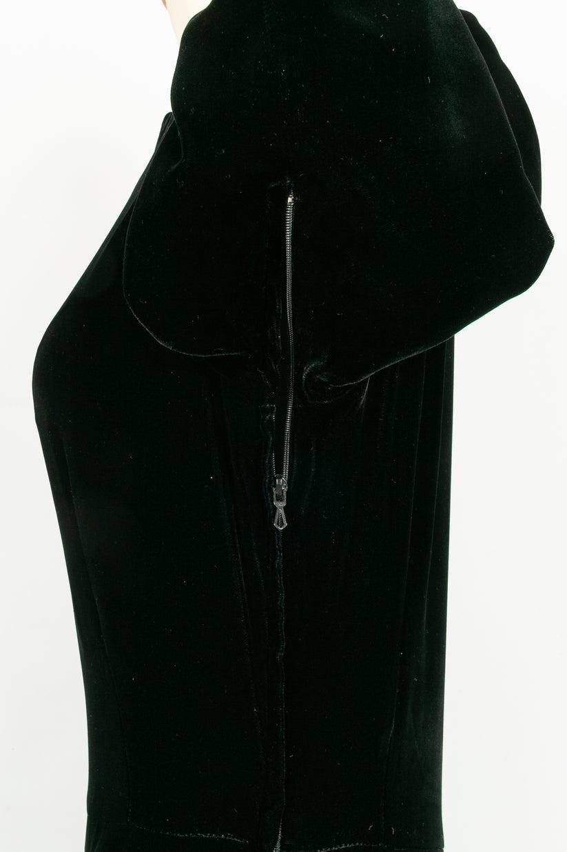 Yves Saint Laurent Black Asymmetric Dress in Velvet and Faille For Sale 2