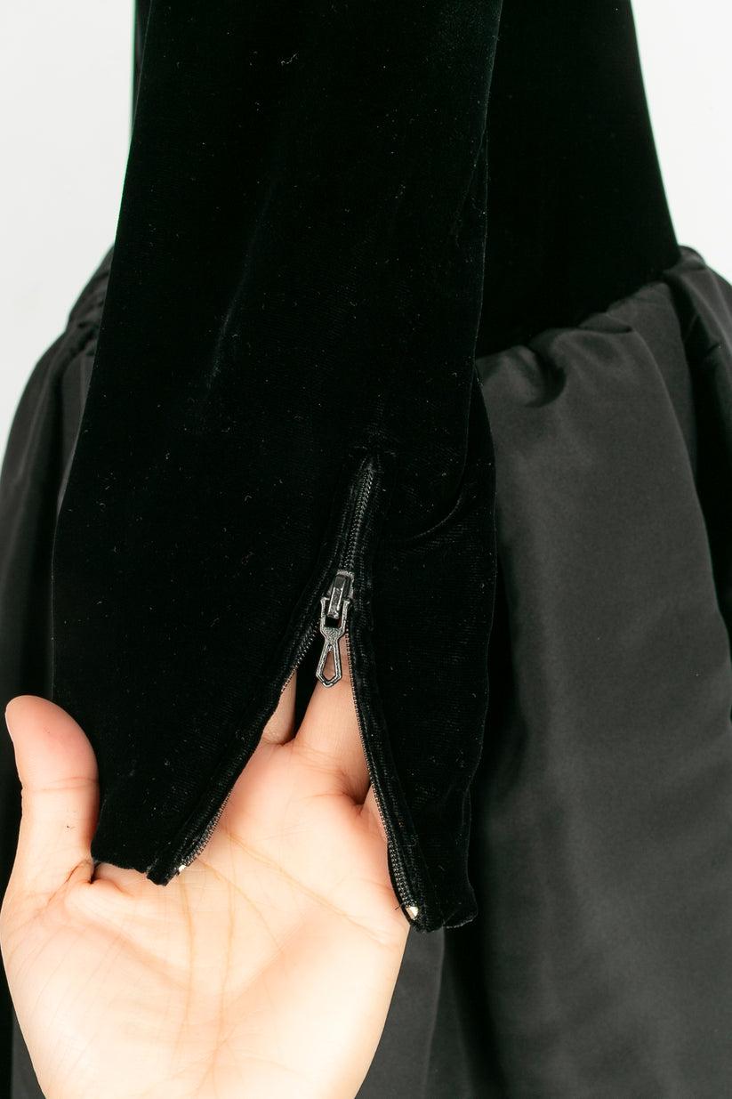 Yves Saint Laurent Black Asymmetric Dress in Velvet and Faille For Sale 4