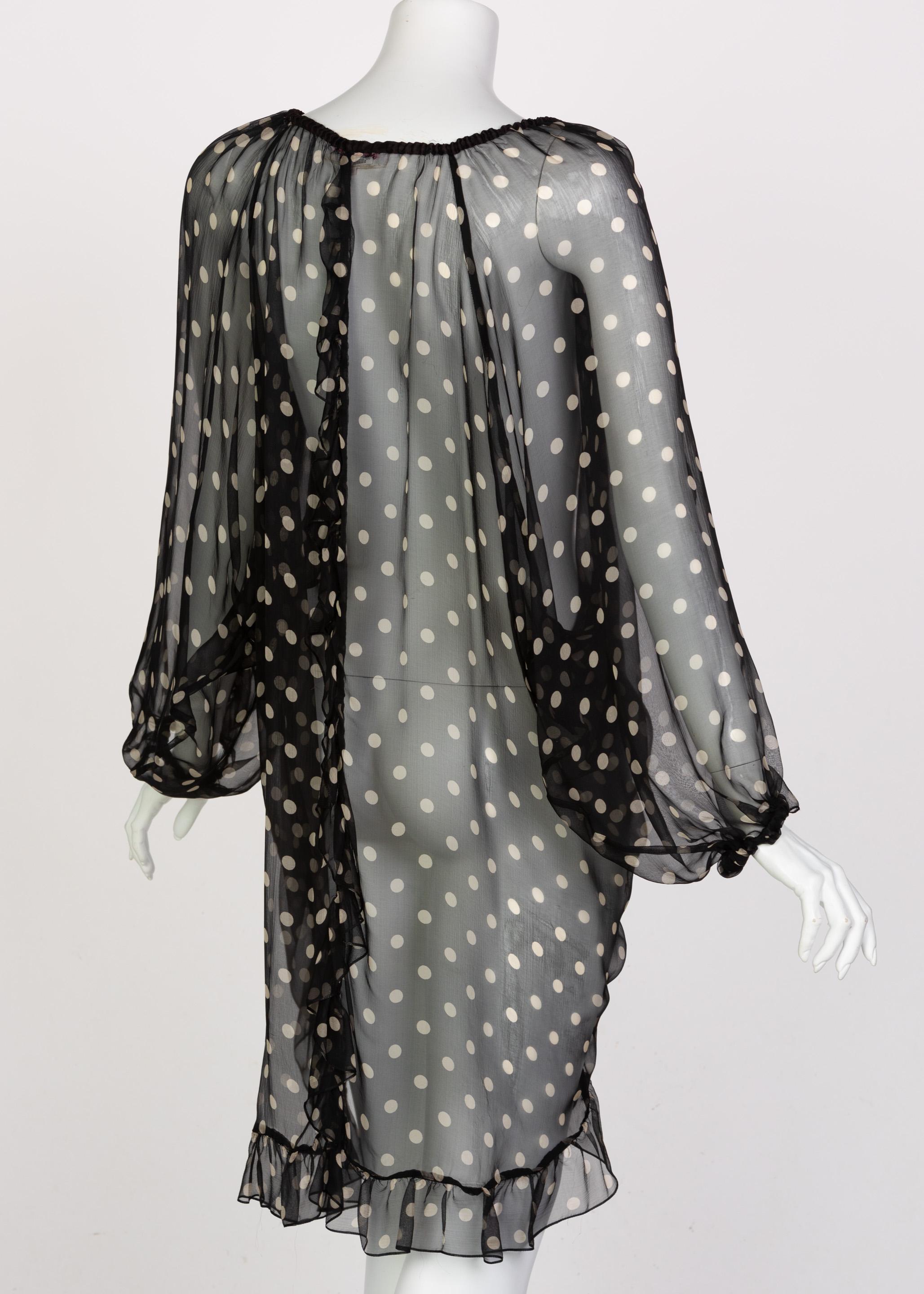  Yves Saint Laurent Black Beige Polka Dot Ruffle Jacket Top Skirt Set YSL 1980s 4