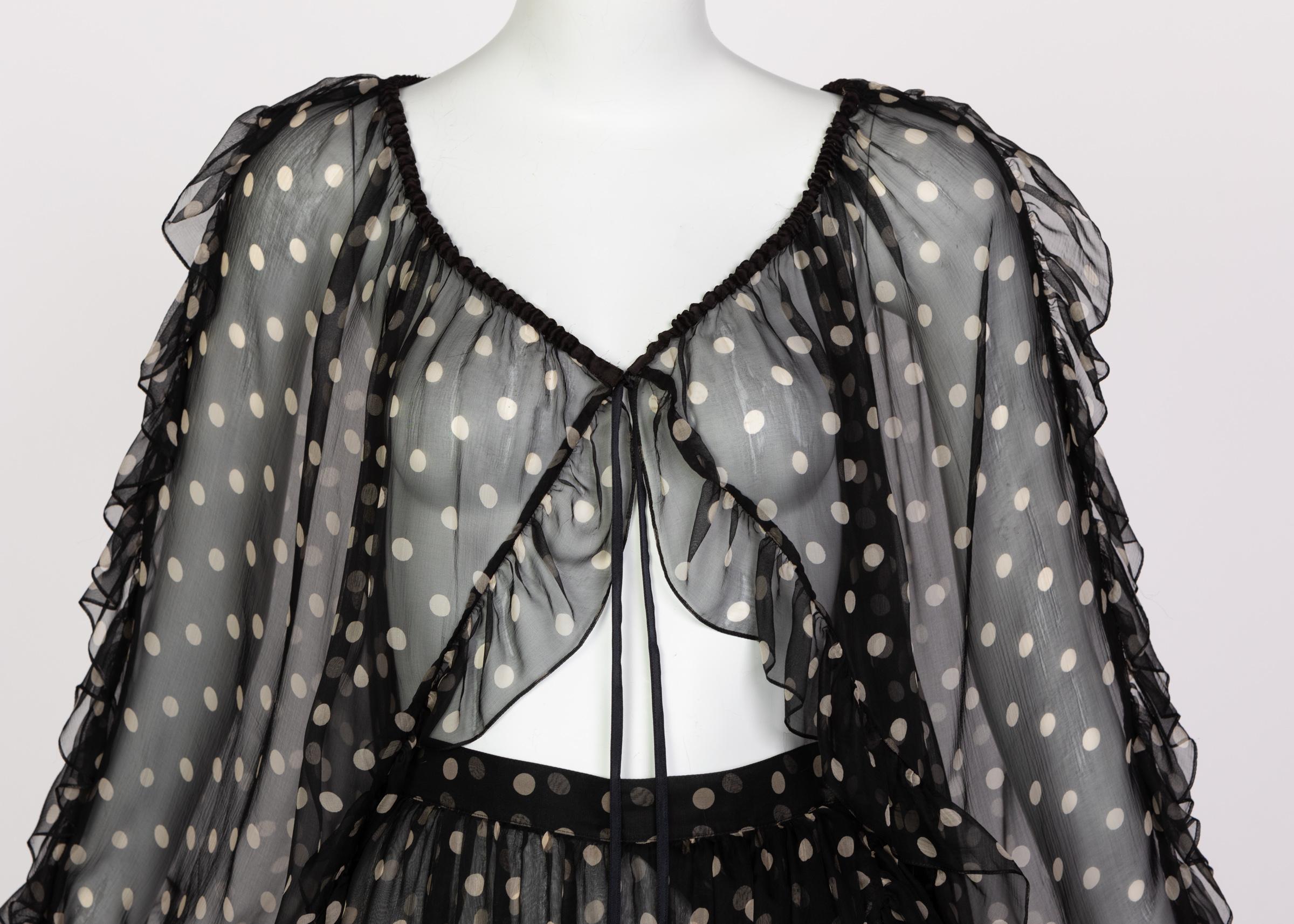  Yves Saint Laurent Black Beige Polka Dot Ruffle Jacket Top Skirt Set YSL 1980s 5