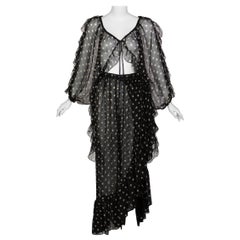 Yves Saint Laurent Black Beige Polka Dot Ruffle Jacket Top Skirt Set YSL 1980s