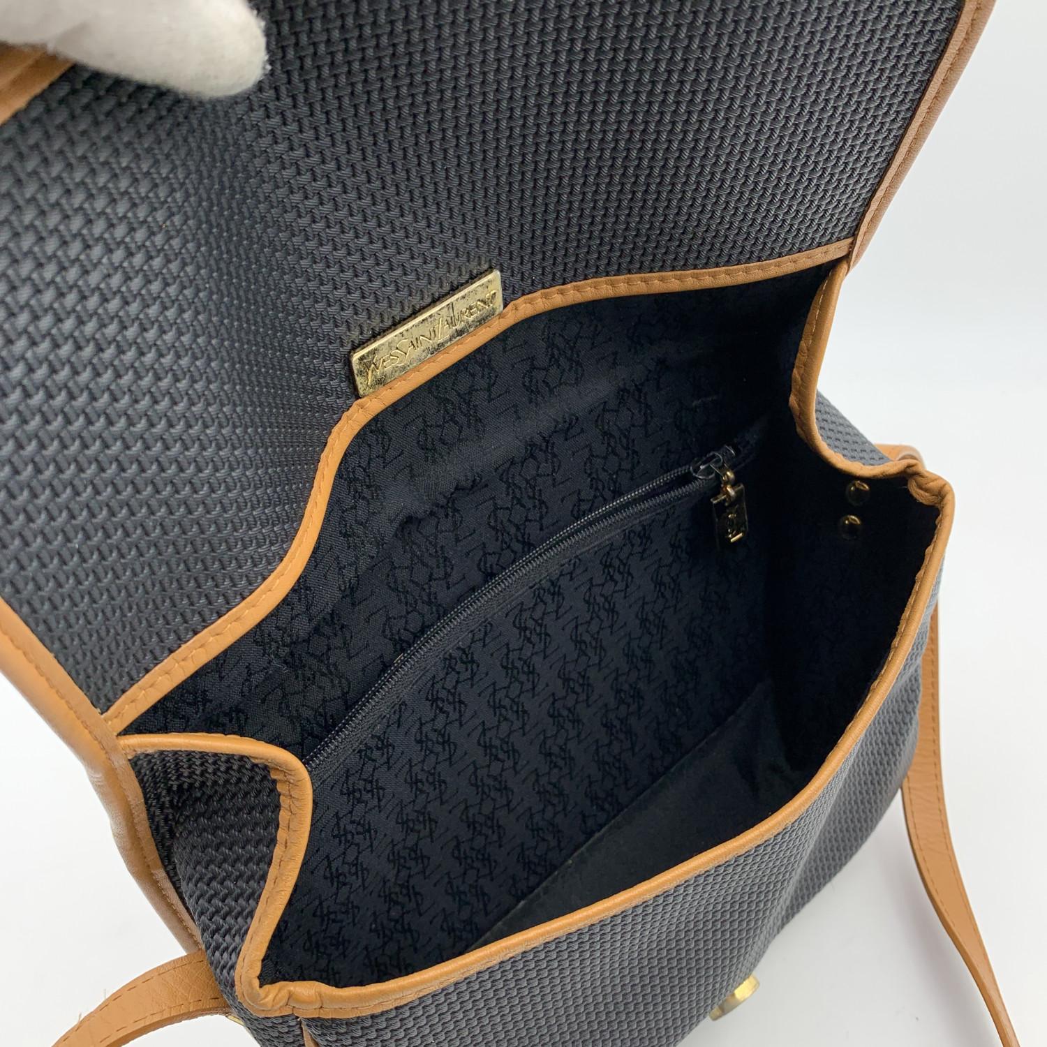 Yves Saint Laurent Black Beige Textured Vinyl Canvas Crossbody Bag For Sale 1