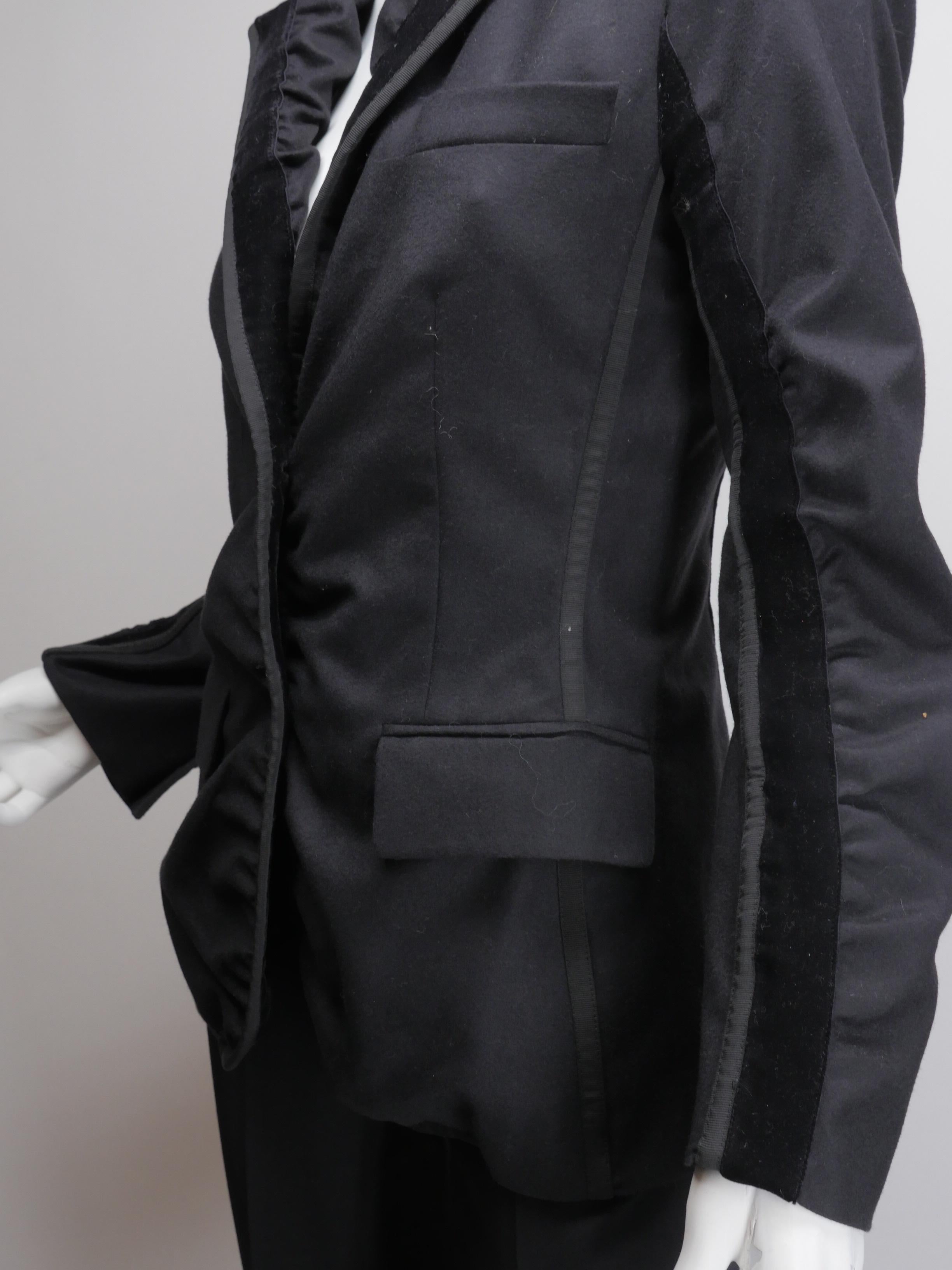 Yves Saint Laurent Black 2 Button Blazer with Shoulder Pads & Velvet Accents.