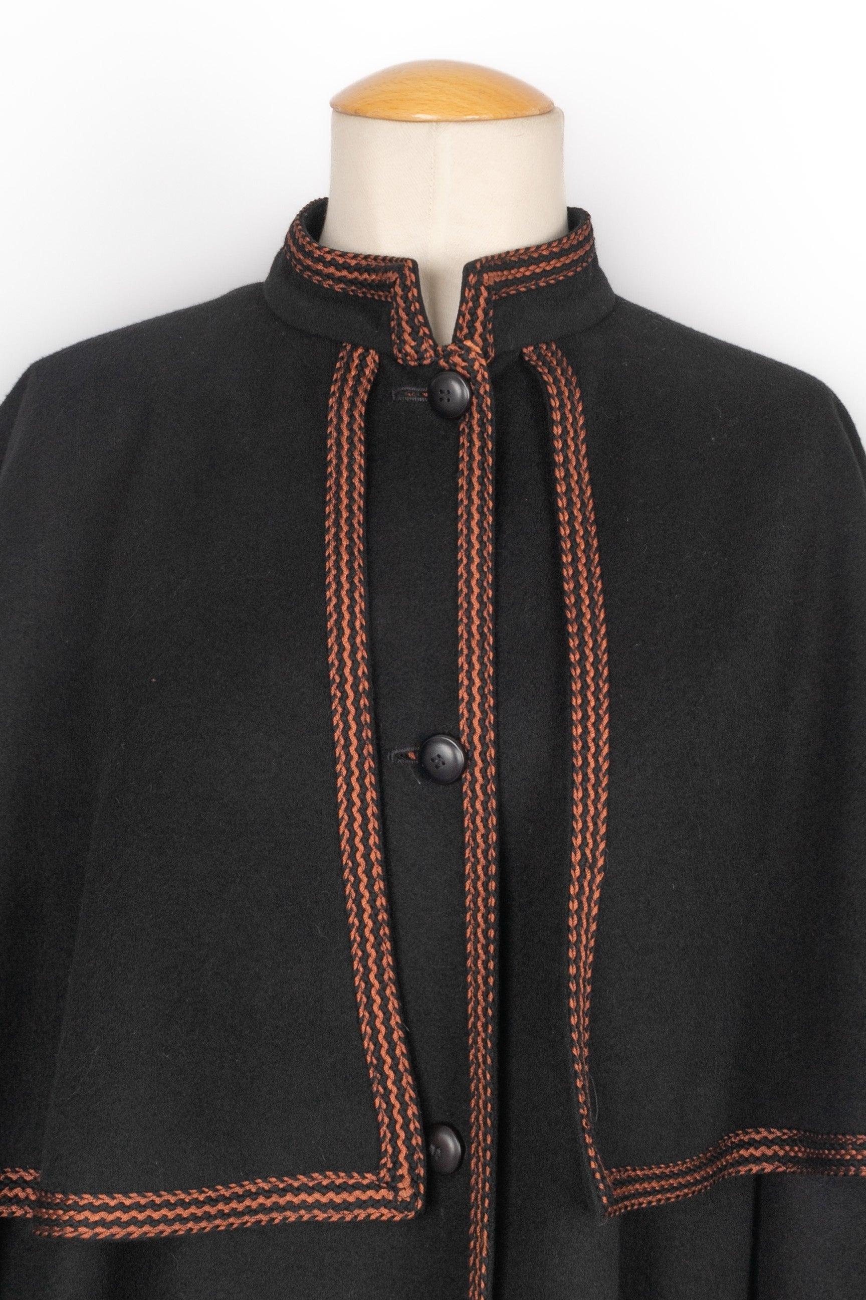Yves Saint Laurent Black Blended Wool Cape Coat For Sale 1