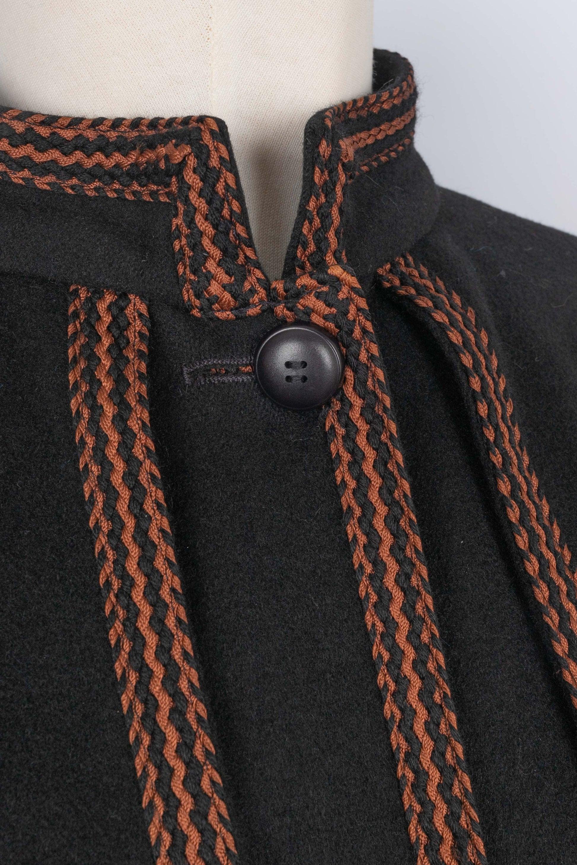 Yves Saint Laurent Black Blended Wool Cape Coat For Sale 2