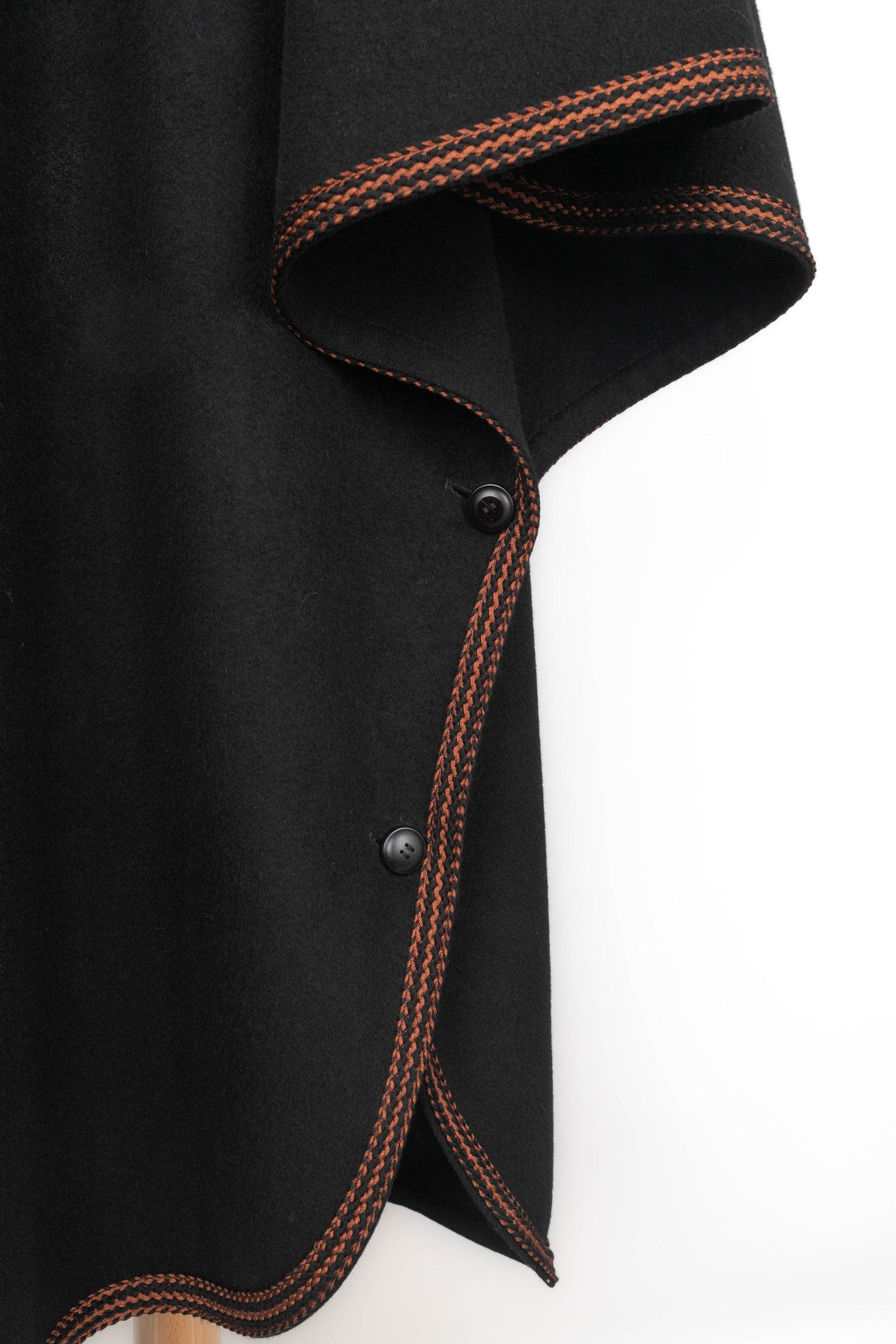 Yves Saint Laurent Black Blended Wool Cape Coat For Sale 3