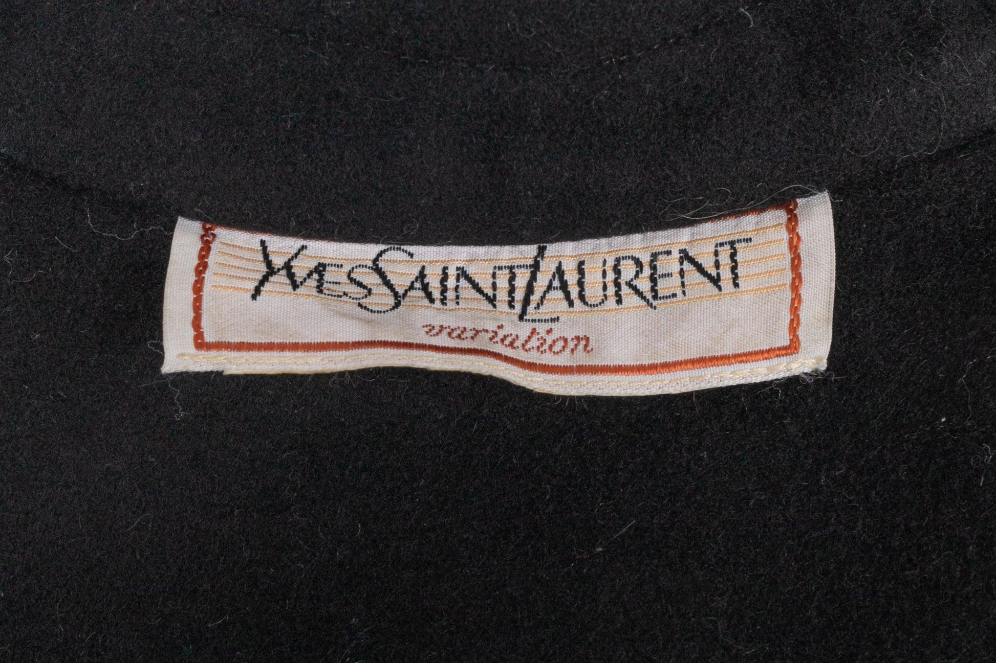 Yves Saint Laurent Black Blended Wool Cape Coat For Sale 4