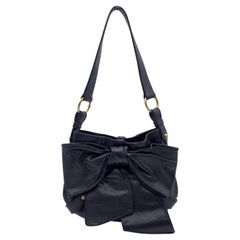 Yves Saint Laurent Black Bow Leather Hobo Tote Shoulder Bag