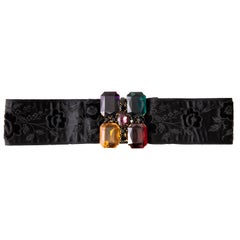 Yves Saint Laurent Black Brocade Jeweled Buckle Evening Belt, Circa: 1980's