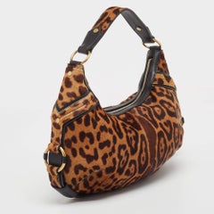 Yves Saint Laurent Black/Brown Leopard Print Calf Hair Hobo