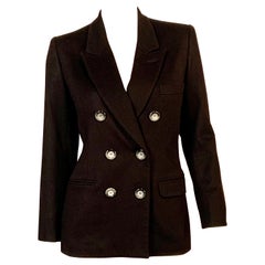 Vintage Yves Saint Laurent Black Cashmere Double Breasted Blazer Jacket